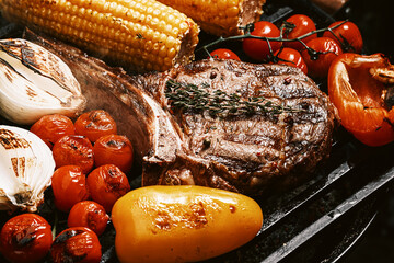 juicy and very appetizing steak with spices