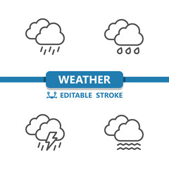 Weather Icons. Cloud, Rain, Raining, Lightning Bolt, Storm, Fog Vector Icon