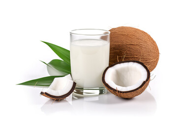 A glass of coconut juice on white background.
