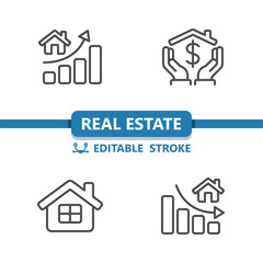 Real Estate Icons. House, Home, Housing Market, Graph, Hands, Dollar Icon