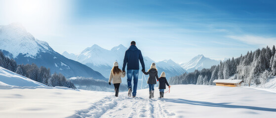 Happy Family Enjoying Winter Holidays in the Mountains