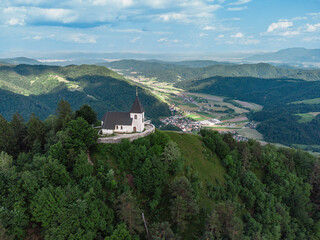 Church Saint Lawrence at the top of Mount Polhov Gradec aka Mount Saint Lawrence Hill in the Polhov Gradec.