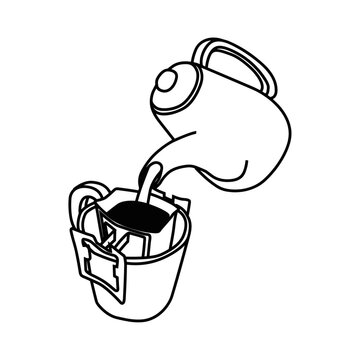 Drip Coffee Bag Brewing Illustration Drawing
