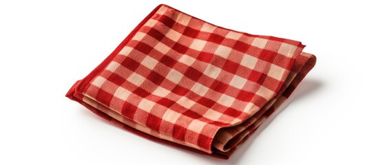 Checkered red napkin isolated on white background in a rustic chic mockup perspective
