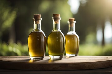 bottle of olive oil on wooden table