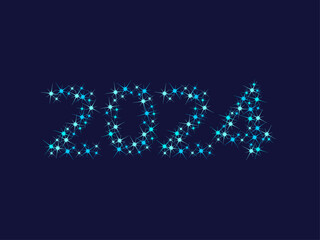 New Year 2024. Pattern of bright sparkling magical neon multi-colored particles, sparks and stars shining with special light. Christmas abstract vector pattern on dark background. 
