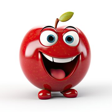 happy cartoon apple on isolated white background 3D