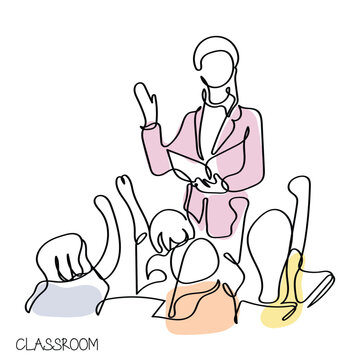 teacher teaching students classroom line art clip art preview