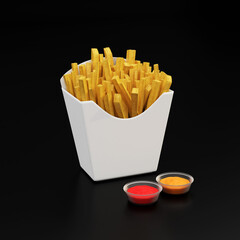 blank box for french fries, 3d, free image for mockup, 1-1 format