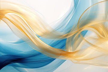 Abstract Futuristic Background: Gold and Blue Glowing Lines and Bokeh Lights.