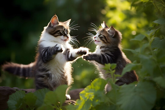 two cats fighting,two cats are fighting, two cats look at each other