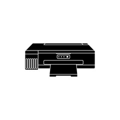 Compact Inkjet Photo Printer in black fill silhouette icon. 6 colors A3 ink tank printer vector illustration for office and business. Editable graphic resources for many purposes.