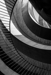 Modern geometric abstraction of several semicircles of different textures and materials. Vertical black and white photo