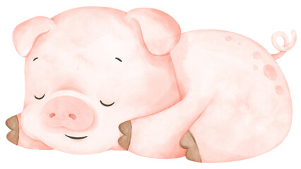 Obraz na płótnie Canvas Watercolor cute pig sleeping