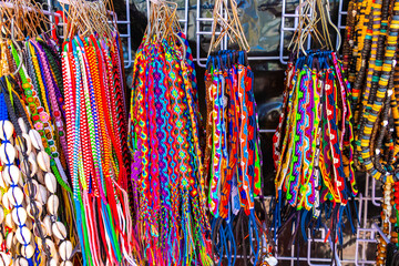 Colorful fabric bracelets on Mexican market Playa del Carmen Mexico.