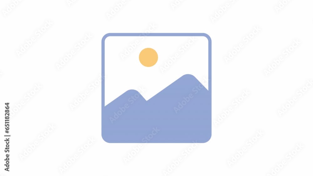 Poster gallery image symbol 2d loading animation. landscape picture sign animated cartoon preloader, flat u