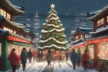 A christmas in Seoul, Korea. Generative AI