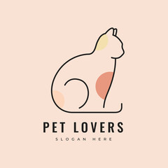 minimalist cat friendship animal adorable mammal veteranian pet shop logo design vector graphic illustration