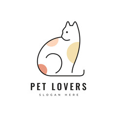 minimalist cat friendship animal adorable mammal veteranian pet shop logo design vector graphic illustration