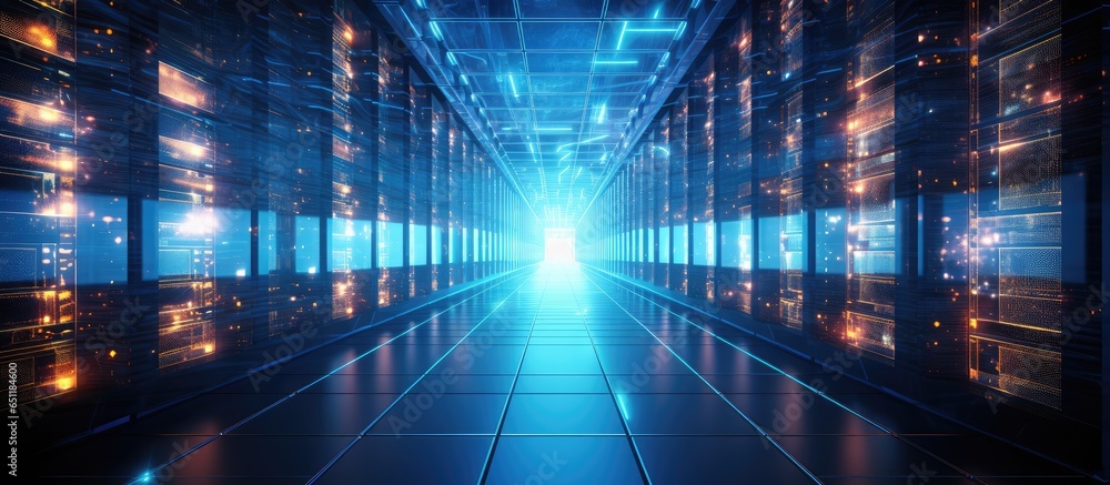 Poster image of a spacious data center filled with racks and supercomputers