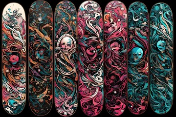 Fototapeta premium Skateboard deck designs with pink multi colors.