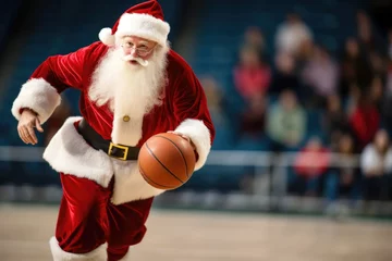 Fototapeten Santa claus ready to play basketball for Christmas © romanets_v