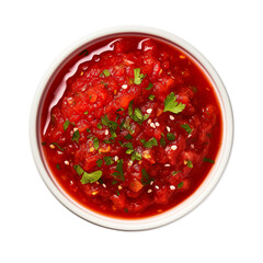 Top view of Mexican food Salsa Roja isolated on a white transparent background 