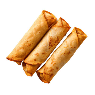 Top view of Mexican food Taquitos isolated on a white transparent background 