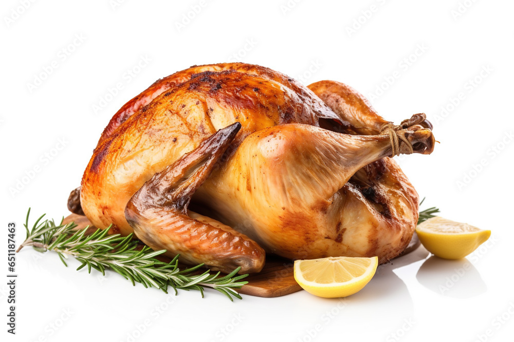 Wall mural whole fresh roasted chicken isolated on a white background