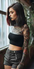 Attractive young woman with tattoo in profile