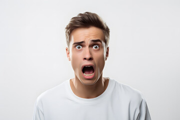 Portrait of shocked or surprised man isolated on whie background