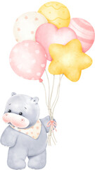 Cute hippopotamus and Balloon