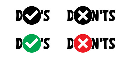 Emoticon sign. do's en don'ts or do and don't, check mark. Compliments, Vector do and dont checklist, okey, yes, like hand thumb up or thumbs down. Unlike or dislike compliment. Good finger.