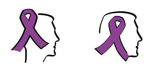 Head, face and jigsaw puzzle pieces. World alzheimer's day. People suffering from the brain disease and memory loss, for neurology, mental illness. Alzheimer disease symptoms. Dementia ribbon.