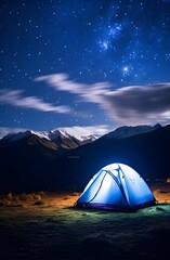 Alpine Escapade: Night Camp Sky with Milky Way's Brilliance