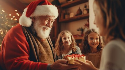 Grandparent wear santa claus costume and their children in christmas holiday