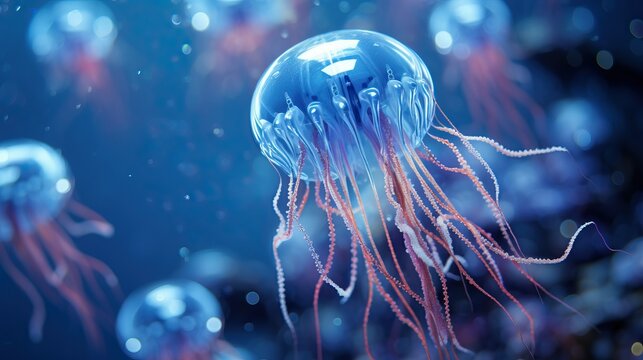 Porpita porpita, Blue Button Jellyfish under water