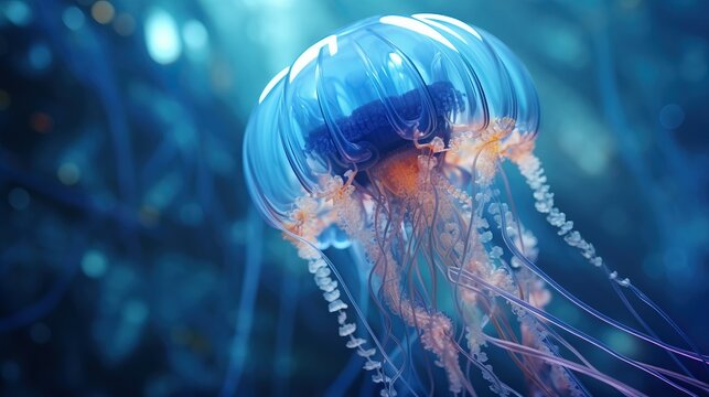 Porpita porpita, Blue Button Jellyfish under water