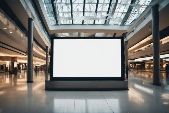 White Empty Blank Canvas Billboard Poster Screen In A Shopping Mall In A City