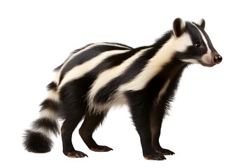 Obraz premium Black and white skunk isolated on transparent background ,skunk side view png ,generative ai