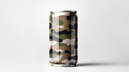 Tin can with a drink for soldiers or military on a light background