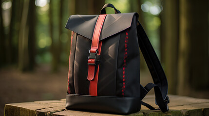 Eco-Friendly Backpack made from Recycled Rubber Seat Belts and Rubber Tire or Old Banner - obrazy, fototapety, plakaty