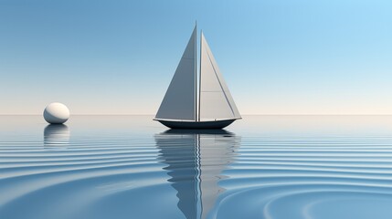 A majestic sailboat floats across the ocean, its white sails billowing in the wind like wings, a reminder of the beauty of nature and the joys of transport on the open water