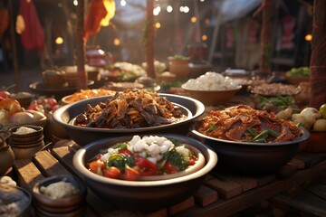 Naklejka premium thai food in the market, Generative AI