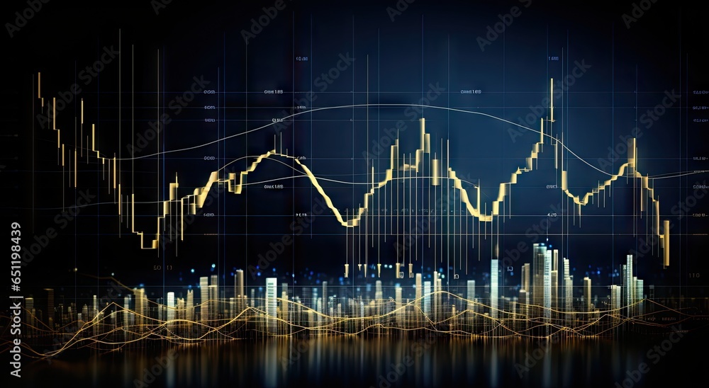 Poster a blue and white dark chart with business graphs generative ai