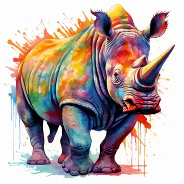 Full body watercolor rhinoceros