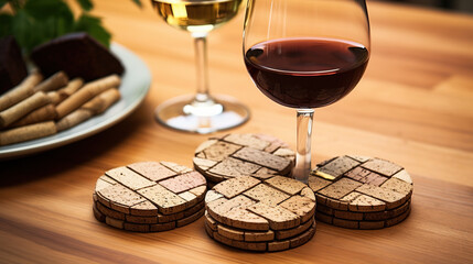 Exquisite Eco-Friendly Handcrafted Coasters Crafted with Love from Upcycled Wine Corks for a Sustainable and Stylish Home Decor Statement - obrazy, fototapety, plakaty