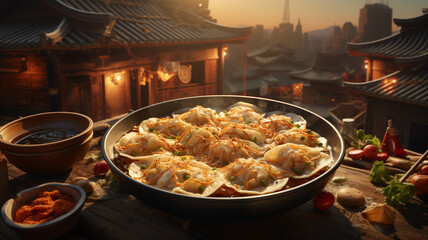 Steamed Chinese dumplings, typical Chinese cuisine - obrazy, fototapety, plakaty