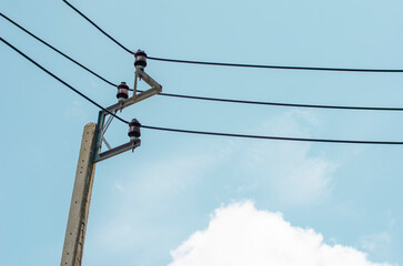 Electric pole on sky background. with copy space