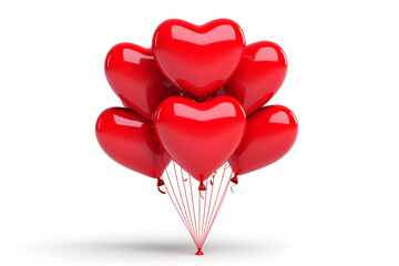 Red heart balloon bouquet isolated on white background
